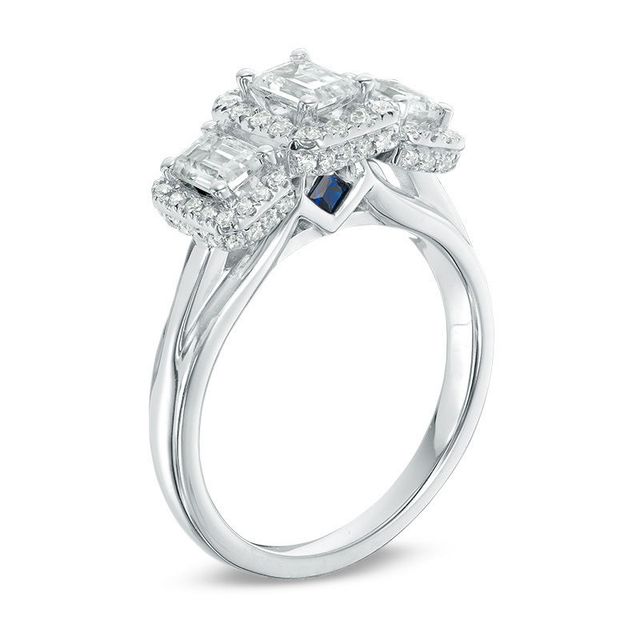 Vera Wang Love Collection 1.30 CT. T.W. Emerald-Cut Diamond Three Stone Frame Engagement Ring in 14K White Gold|Peoples Jewellers
