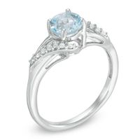 6.0mm Aquamarine and 0.09 CT. T.W. Diamond Bypass Split Shank Ring in 10K White Gold|Peoples Jewellers