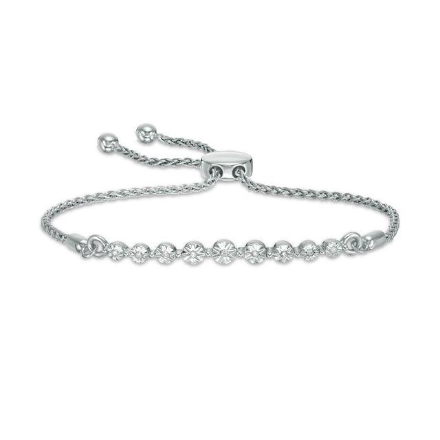 0.04 CT. T.W. Diamond Nine Stone Bolo Bracelet in Sterling Silver - 9.5"|Peoples Jewellers