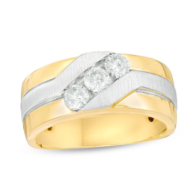 Men's 0.75 CT. T.W. Diamond Three Stone Slant Ring in 10K Two-Tone Gold