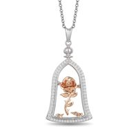 Enchanted Disney Belle 0.18 CT. T.W. Diamond Rose in Dome Pendant in Sterling Silver and 10K Rose Gold - 19"|Peoples Jewellers