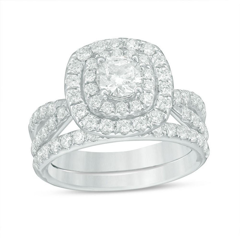 2.00 CT. T.W. Diamond Double Cushion Frame Bridal Set in 14K White Gold|Peoples Jewellers