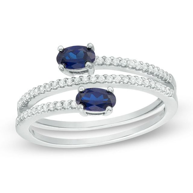 Oval Lab-Created Blue and White Sapphire Coil Ring in Sterling Silver - Size 7