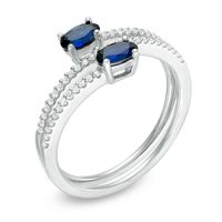 Oval Lab-Created Blue and White Sapphire Coil Ring in Sterling Silver - Size 7|Peoples Jewellers