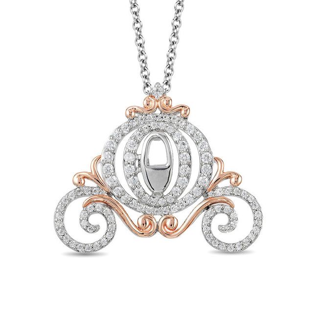 Enchanted Disney Cinderella 0.45 CT. T.W. Diamond Carriage Pendant in 10K Two-Tone Gold - 19"|Peoples Jewellers
