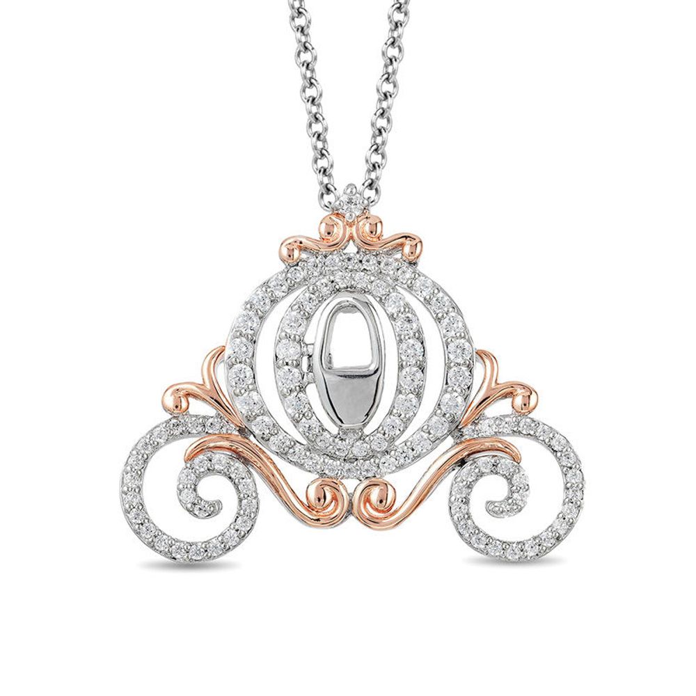 Enchanted Disney Cinderella 0.45 CT. T.W. Diamond Carriage Pendant in 10K Two-Tone Gold - 19"