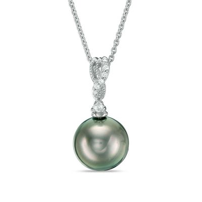 10.0mm Tahitian Cultured Pearl and Diamond Accent Vintage-Style Drop Pendant in 10K White Gold|Peoples Jewellers