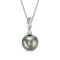 10.0mm Tahitian Cultured Pearl and Diamond Accent Vintage-Style Drop Pendant in 10K White Gold|Peoples Jewellers