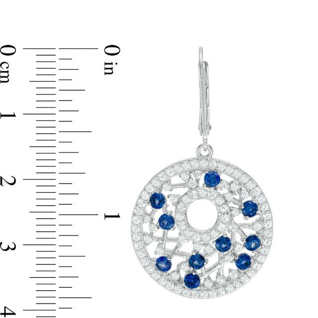 Lab-Created Blue and White Sapphire Lattice Circle Drop Earrings in Sterling Silver