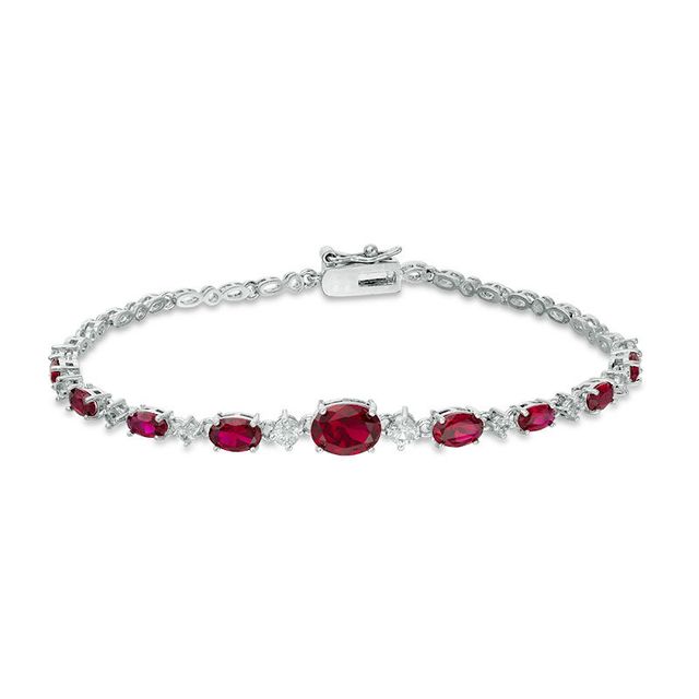 Oval Lab-Created Ruby and White Sapphire Alternating Bracelet in Sterling Silver - 7.25"|Peoples Jewellers