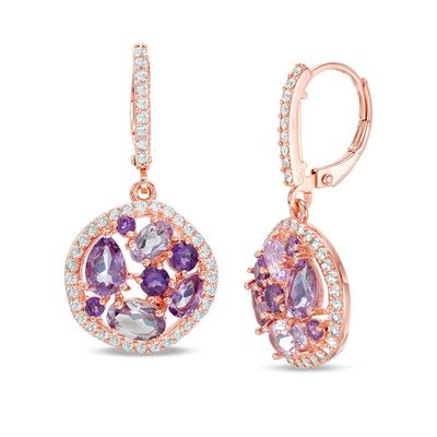 Rose de France, Purple Amethyst and Lab-Created White Sapphire Drop Earrings in Sterling Silver with 18K Rose Gold Plate|Peoples Jewellers