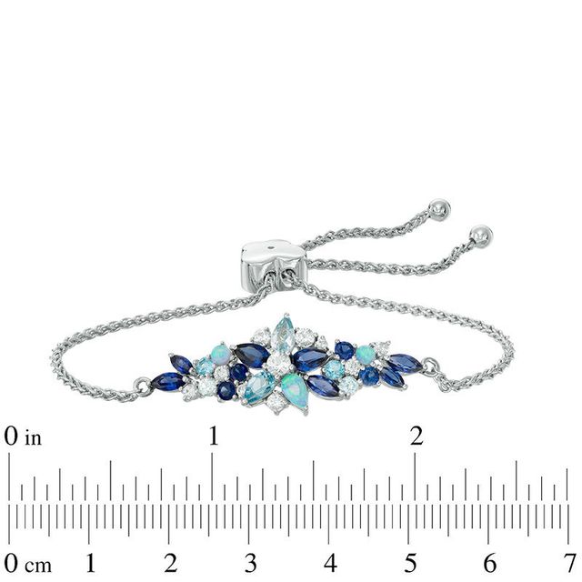 Blue Topaz, Lab-Created Blue Opal, Blue and White Sapphire Floral Bolo Bracelet in Sterling Silver - 9.0"