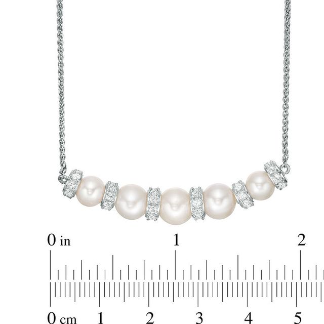 6.0-8.0mm Freshwater Cultured Pearl and Lab-Created White Sapphire Bolo Necklace in Sterling Silver-26"|Peoples Jewellers