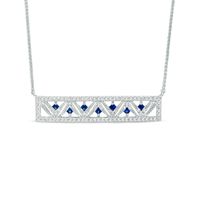 Vera Wang Love Collection Princess-Cut Blue Sapphire and 0.23 CT. T.W. Diamond Bar Necklace in 14K White Gold - 19"|Peoples Jewellers