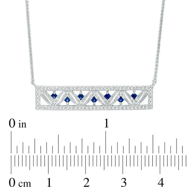 Vera Wang Love Collection Princess-Cut Blue Sapphire and 0.23 CT. T.W. Diamond Bar Necklace in 14K White Gold - 19"|Peoples Jewellers