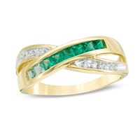 Princess-Cut Lab-Created Emerald and Diamond Accent Criss-Cross Band in 10K Gold|Peoples Jewellers