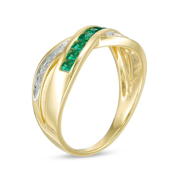 Princess-Cut Lab-Created Emerald and Diamond Accent Criss-Cross Band in 10K Gold|Peoples Jewellers