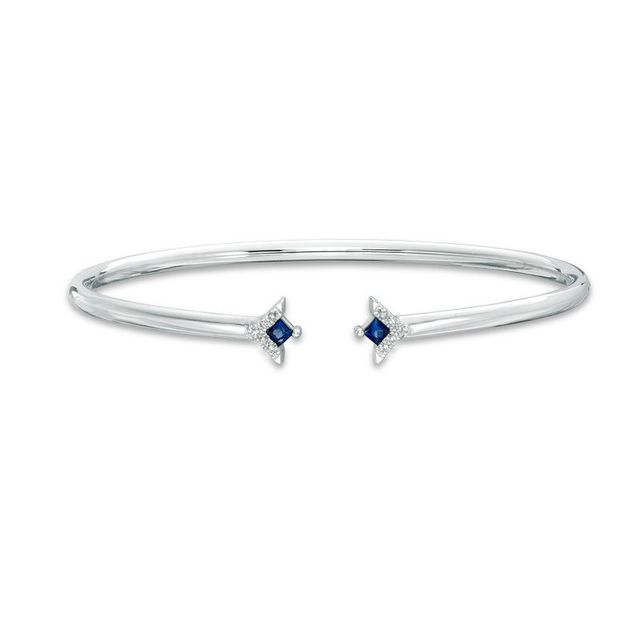 Vera Wang Love Collection Princess-Cut Blue Sapphire and Diamond Accent Flex Bangle in Sterling Silver - 7.5"|Peoples Jewellers