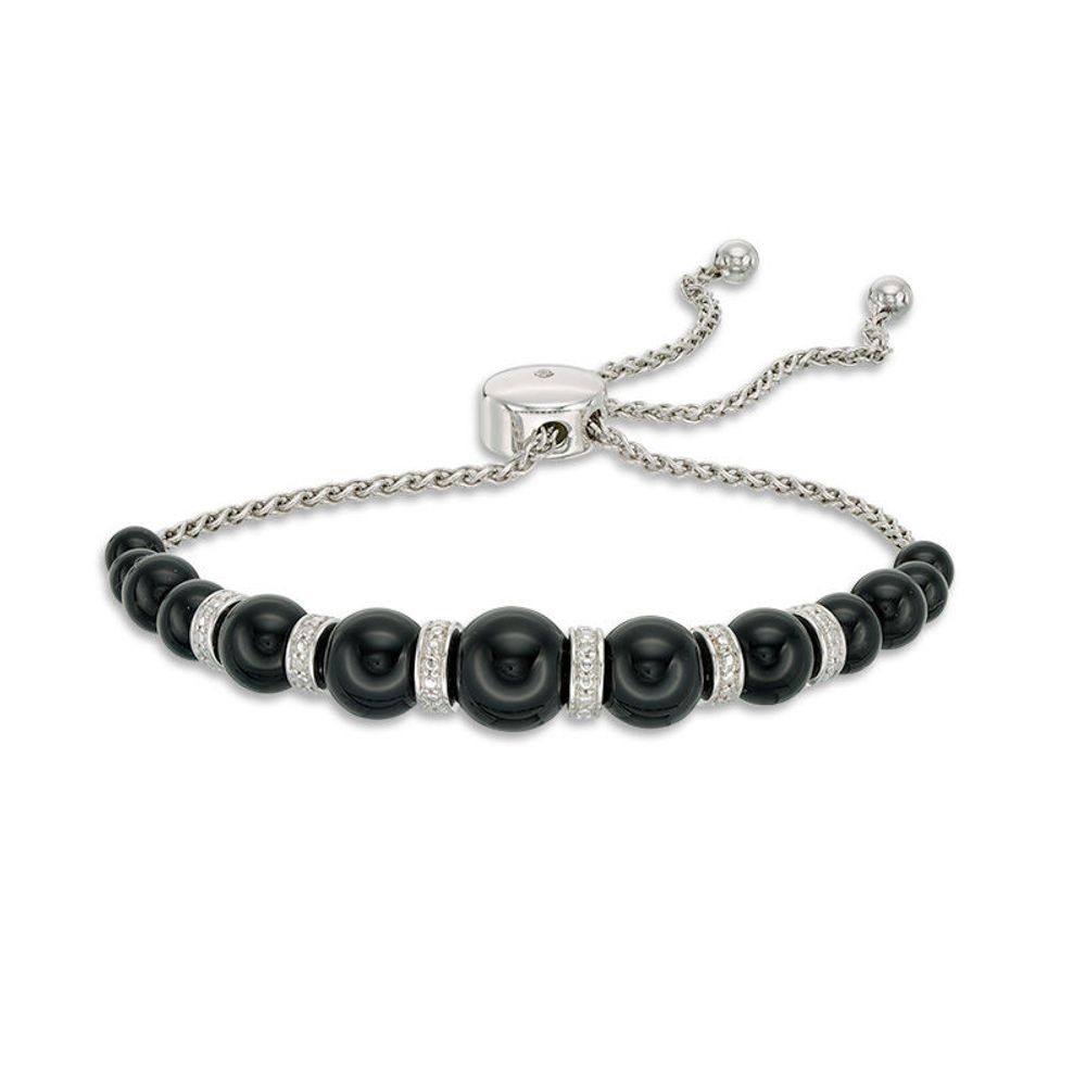 Graduating Black Agate and Lab-Created White Sapphire Bolo Bracelet in Sterling Silver - 9.0"|Peoples Jewellers