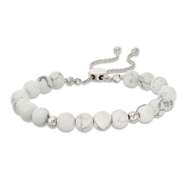 8.0mm Howlite and Polished Bead Bolo Bracelet in Sterling Silver - 9.0"|Peoples Jewellers