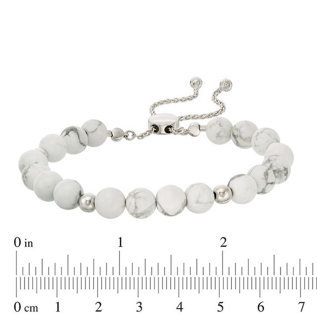 8.0mm Howlite and Polished Bead Bolo Bracelet in Sterling Silver - 9.0"|Peoples Jewellers