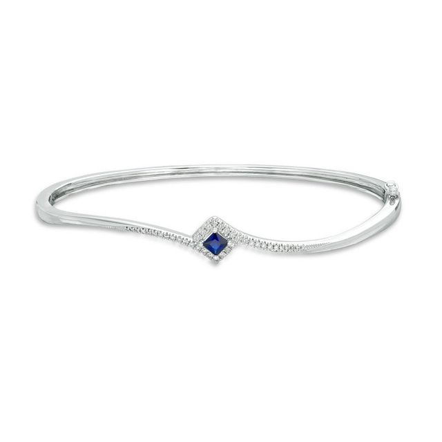 Vera Wang Love Collection Princess-Cut Blue Sapphire and 0.18 CT. T.W. Diamond Bypass Bangle in Sterling Silver - 7.5"|Peoples Jewellers