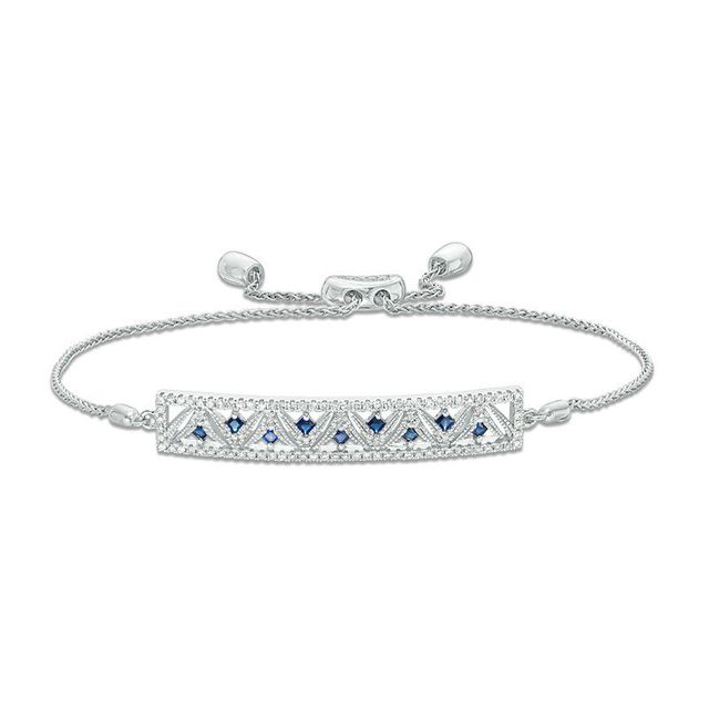 Vera Wang Love Collection 0.30 CT. T.W. Diamond and Blue Sapphire Chevron Bolo Bracelet in 14K White Gold - 8.0"