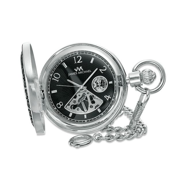 Men's James Michael Two-Tone Pocket Watch with Black Dial (Model: PMA181016C)|Peoples Jewellers