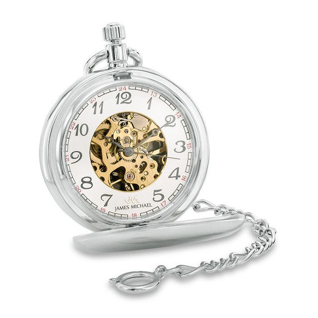 Men's James Michael Pocket Watch with Silver-Tone Skeleton Dial (Model: PMA181003C)|Peoples Jewellers