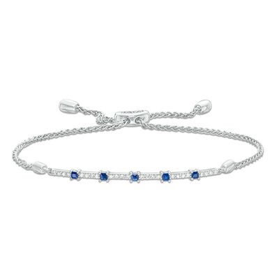 Vera Wang Love Collection Blue Sapphire and 0.15 CT. T.W. Diamond Station Bolo Bracelet in Sterling Silver - 8.0"|Peoples Jewellers