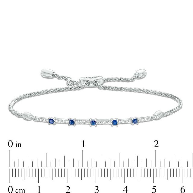 Vera Wang Love Collection Blue Sapphire and 0.15 CT. T.W. Diamond Station Bolo Bracelet in Sterling Silver - 8.0"|Peoples Jewellers