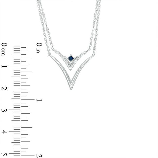 Vera Wang Love Collection Blue Sapphire and 0.07 CT. T.W. Diamond Double Strand Necklace in Sterling Silver - 19"|Peoples Jewellers