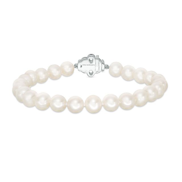 Vera Wang Love Collection 6.5-7.0mm Freshwater Cultured Pearl  0.07 CT. T.W. Diamond Strand Bracelet in Sterling Silver|Peoples Jewellers