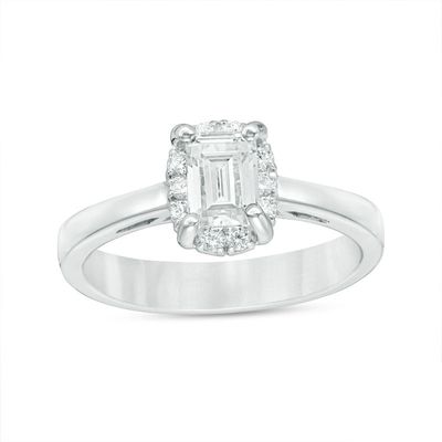 0.85 CT. T.W. Certified Canadian Emerald-Cut Diamond Frame Engagement Ring in 14K White Gold (I/SI2)|Peoples Jewellers