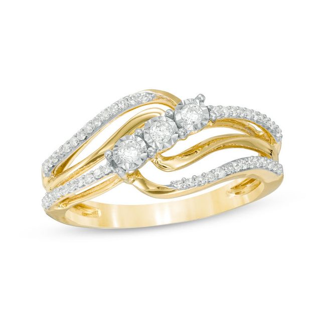 0.25 CT. T.W. Diamond Three Stone Bypass Ring in 10K Gold|Peoples Jewellers