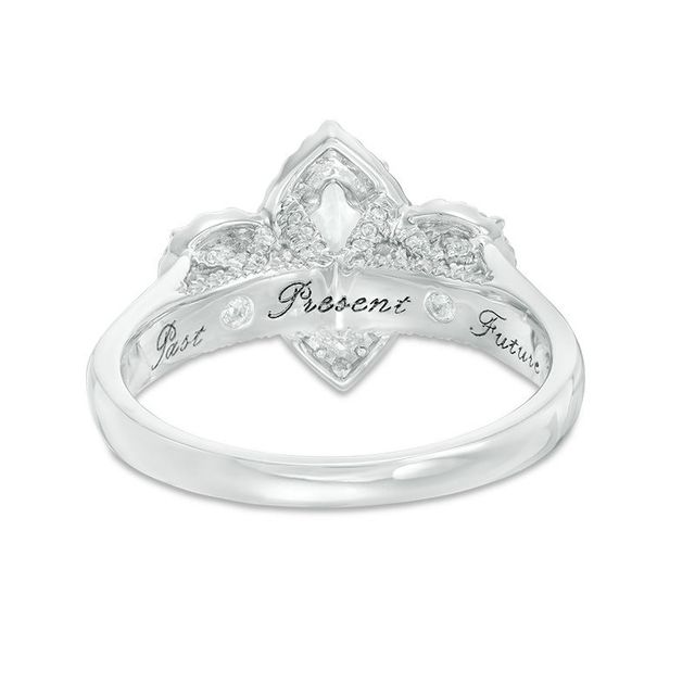 1.50 CT. T.W. Marquise Certified Diamond Past Present Future® Frame Engagement Ring in 14K White Gold (I/I1)