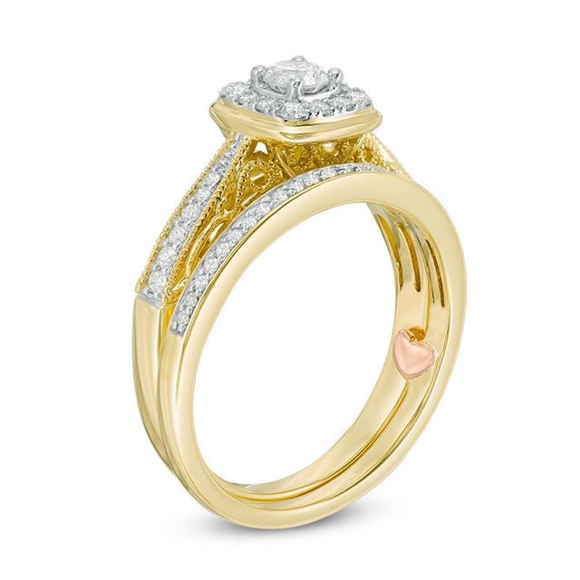 Perfect Fit 0.45 CT. T.W. Diamond Cushion Frame Vintage-Style Interlocking Bridal Set in 10K Gold|Peoples Jewellers