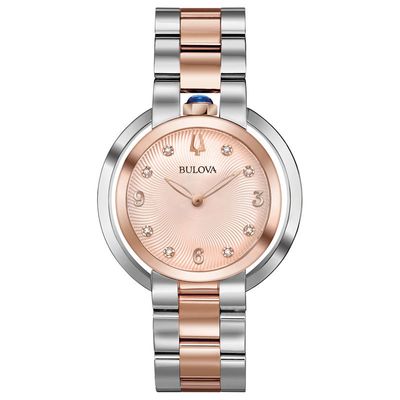 Ladies’ Bulova Rubaiyat Diamond Accent Two-Tone Watch with Rose-Tone Dial (Model: 98P174)|Peoples Jewellers