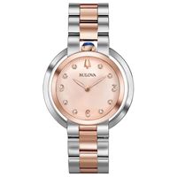 Ladies’ Bulova Rubaiyat Diamond Accent Two-Tone Watch with Rose-Tone Dial (Model: 98P174)|Peoples Jewellers