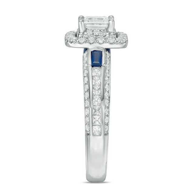 Vera Wang Love Collection 1.20 CT. T.W. Emerald-Cut Diamond and Blue Sapphire Engagement Ring in 14K White Gold|Peoples Jewellers