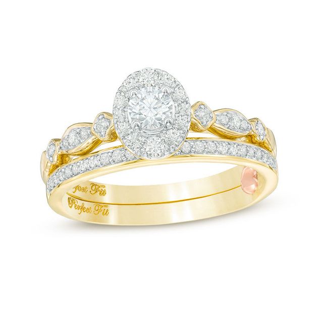 Perfect Fit 0.45 CT. T.W. Diamond Oval Frame Interlocking Bridal Set in 10K Gold|Peoples Jewellers