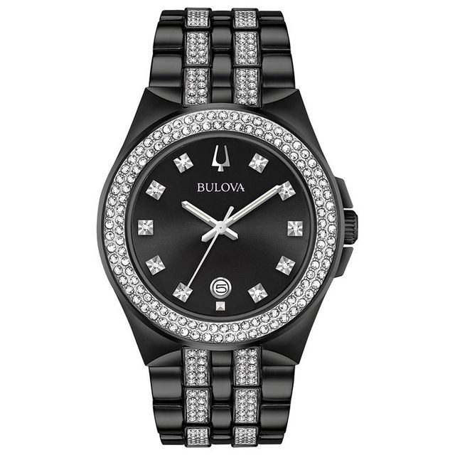 Men's Bulova Crystal Accent Black IP Watch and Dog Tag Pendant Boxed Set (Model: 98K101)|Peoples Jewellers