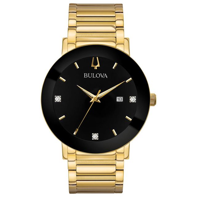 Men's Bulova Modern Diamond Accent Gold-Tone Watch with Black Dial (Model: 97D116)|Peoples Jewellers