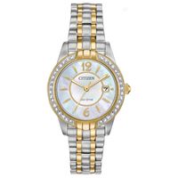 Ladies' Exclusive Citizen Eco-Drive® Silhouette Crystal Two-Tone Watch with Mother-of-Pearl Dial (Model: EW1684-54D)|Peoples Jewellers