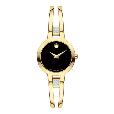 Ladies' Movado Amorosa® 0.07 CT. T.W. Diamond Gold-Tone PVD Bangle Watch with Black Dial (Model: 0607155)|Peoples Jewellers