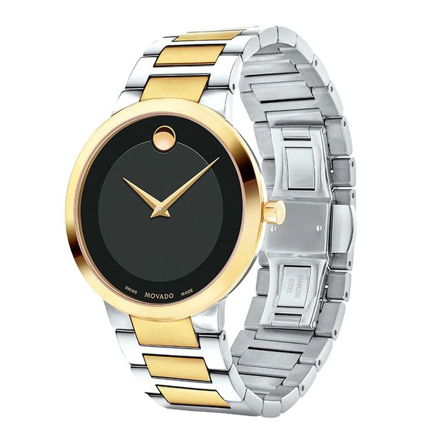 Men's Movado Modern Classic Two-Tone PVD Watch with Black Dial (Model: 0607120)