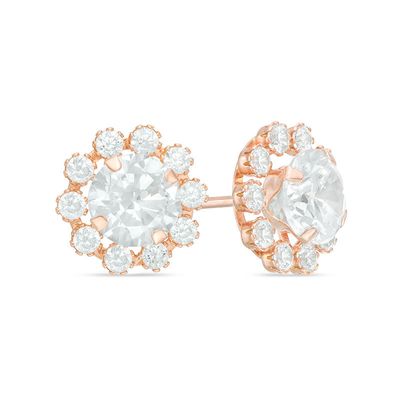 5.0mm Cubic Zirconia Flower Stud Earrings in 14K Rose Gold|Peoples Jewellers