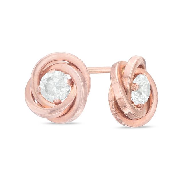 3.0mm Cubic Zirconia Love Knot Stud Earrings in 14K Rose Gold|Peoples Jewellers