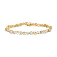 3.00 CT. T.W. Baguette and Round Diamond Alternating Flower and Infinity Bracelet in 10K Gold - 7.5"|Peoples Jewellers