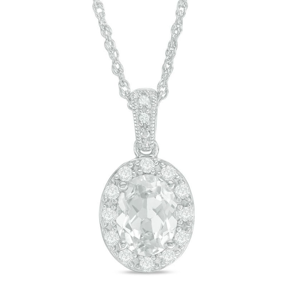 Oval Lab-Created White Sapphire Frame Vintage-Style Pendant in Sterling Silver|Peoples Jewellers